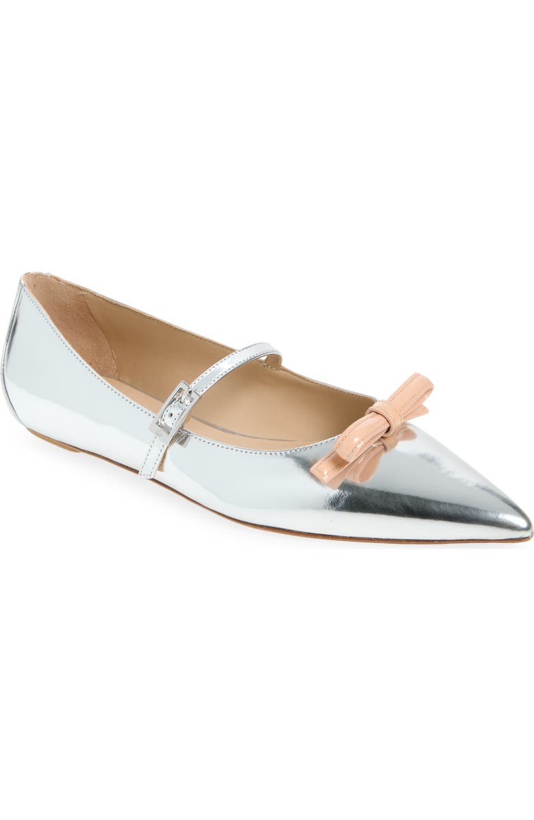 Stuart Weitzman Felicity Bow Mary Jane Flat, Main, color, Silver/ Poudre
