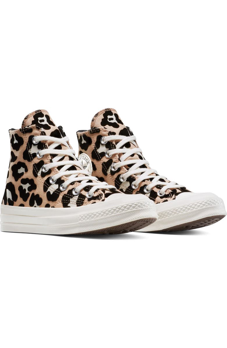 Converse Chuck 70 Flocked Leopard Print Canvas High Top Sneaker, Main, color, Black/ Coastal Dune/ Egret