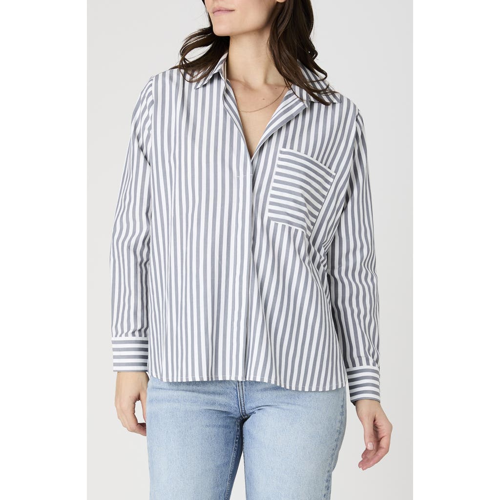 French Connection Thick Stripe Shirt In Light Grey/linen White