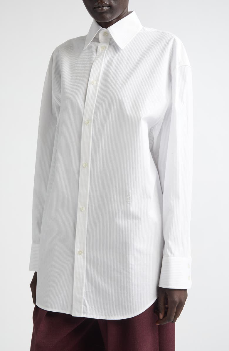 Saint Laurent Cotton Button-Up Shirt, Alternate, color, Craie