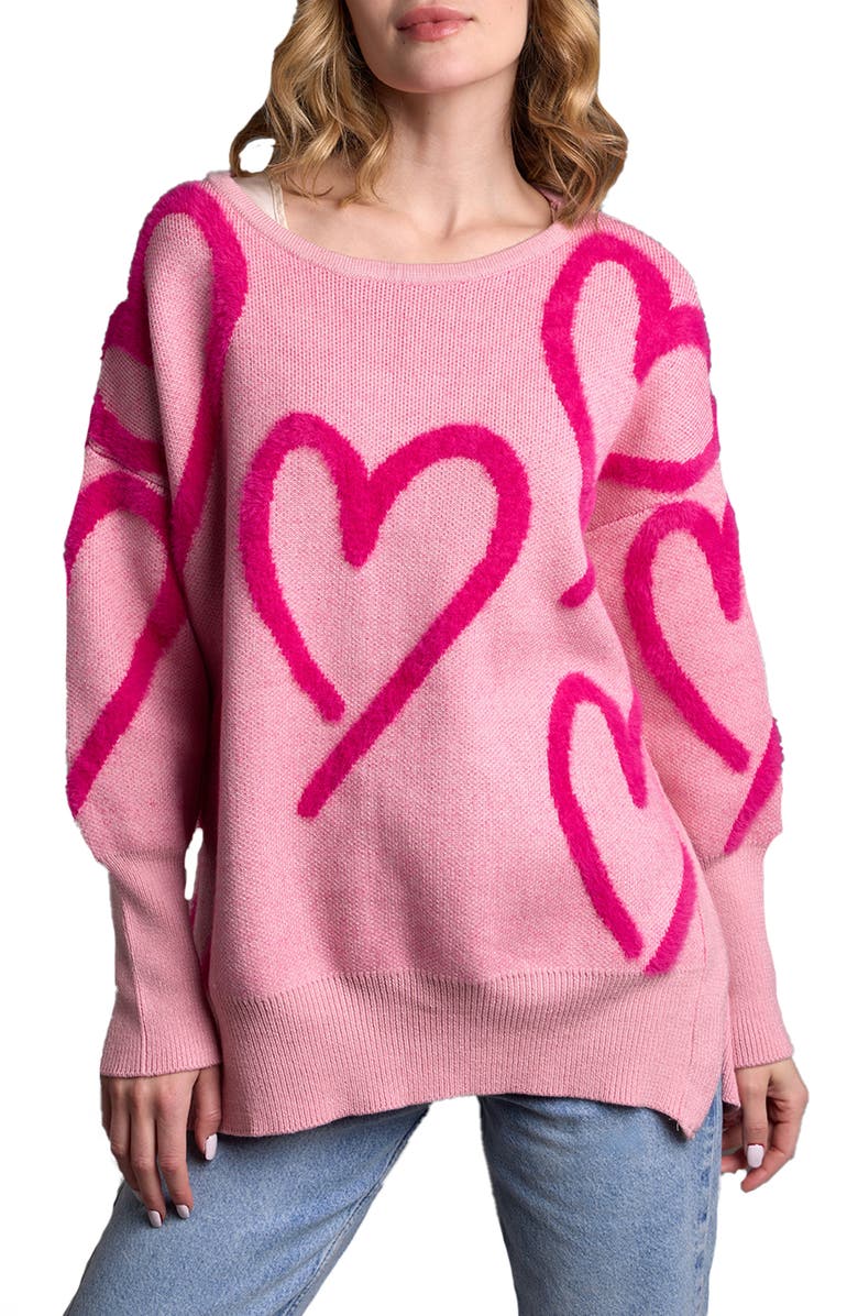 SAACHI Wispy Heart Tunic Sweater, Main, color, Pink