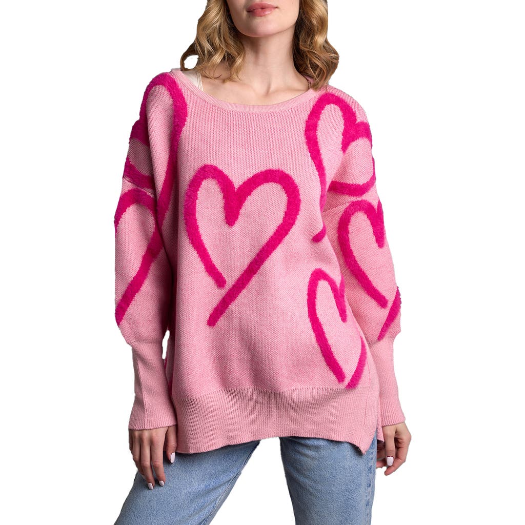 Saachi Wispy Heart Tunic Sweater In Pink
