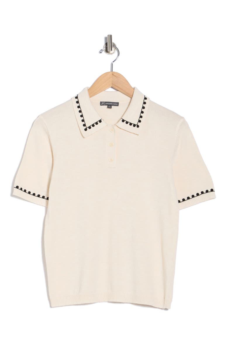 Collar Short Sleeve Sweater, Alternate, color, CREAM/ BLACK