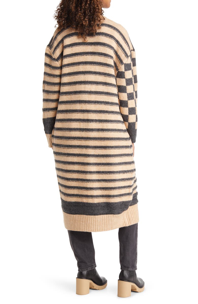 Topshop Checkerboard & Stripe Long Cardigan, Alternate, color, 