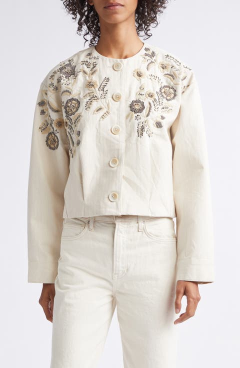 Emeren Embroidered Collarless Cotton Jacket