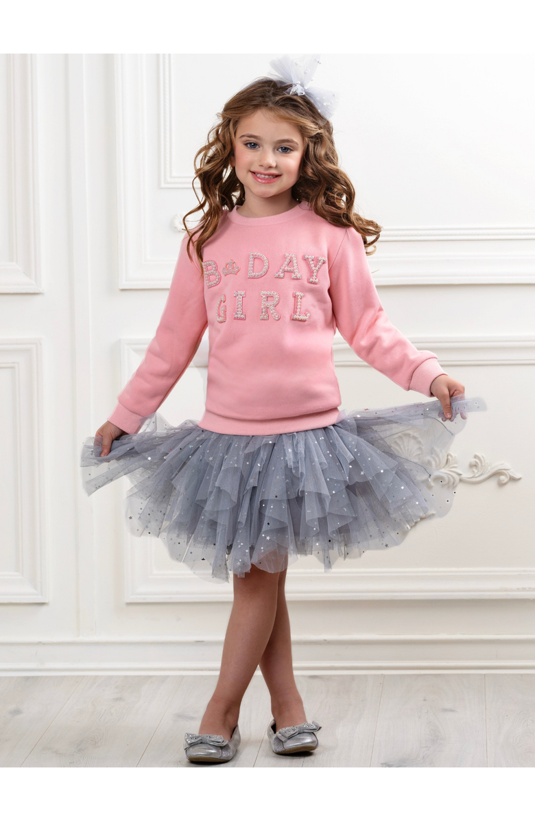 Mia Belle Girls Birthday Girl Princess Pearl Embellished Sweatshirt, Alternate, color, Pink