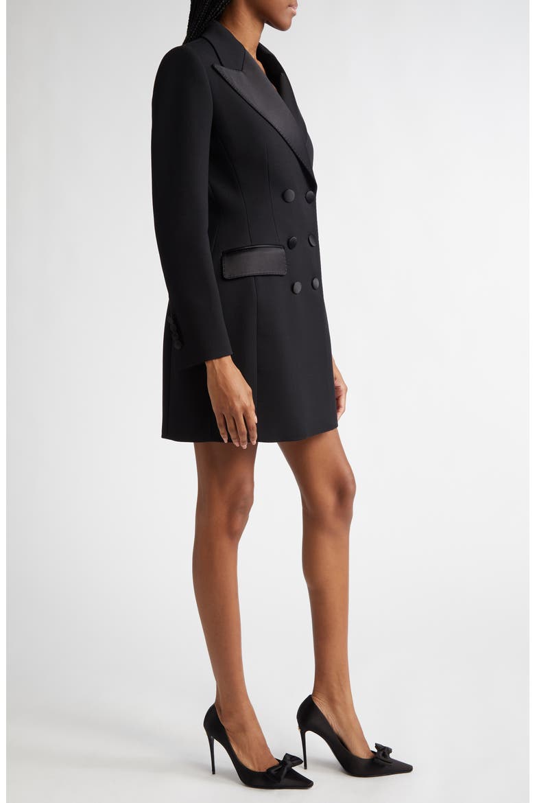 Hourglass Double Breasted Long Wool & Silk Blend Tuxedo Jacket, Alternate, color, NERO