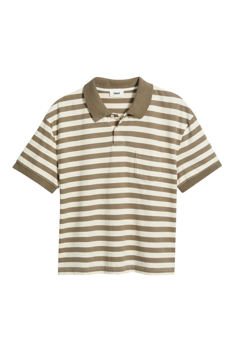 Stripe Distressed Crop Cotton Polo, Alternate, color, BROWN STRIPE