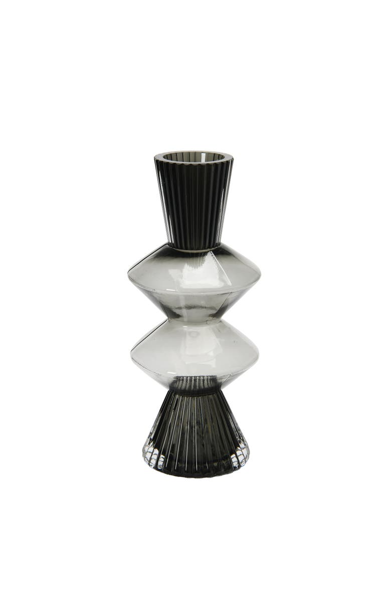 Storied Home Smoke Glass Fluted Vase with Curved Triangles, Black and Clear, Main, color, Smoke