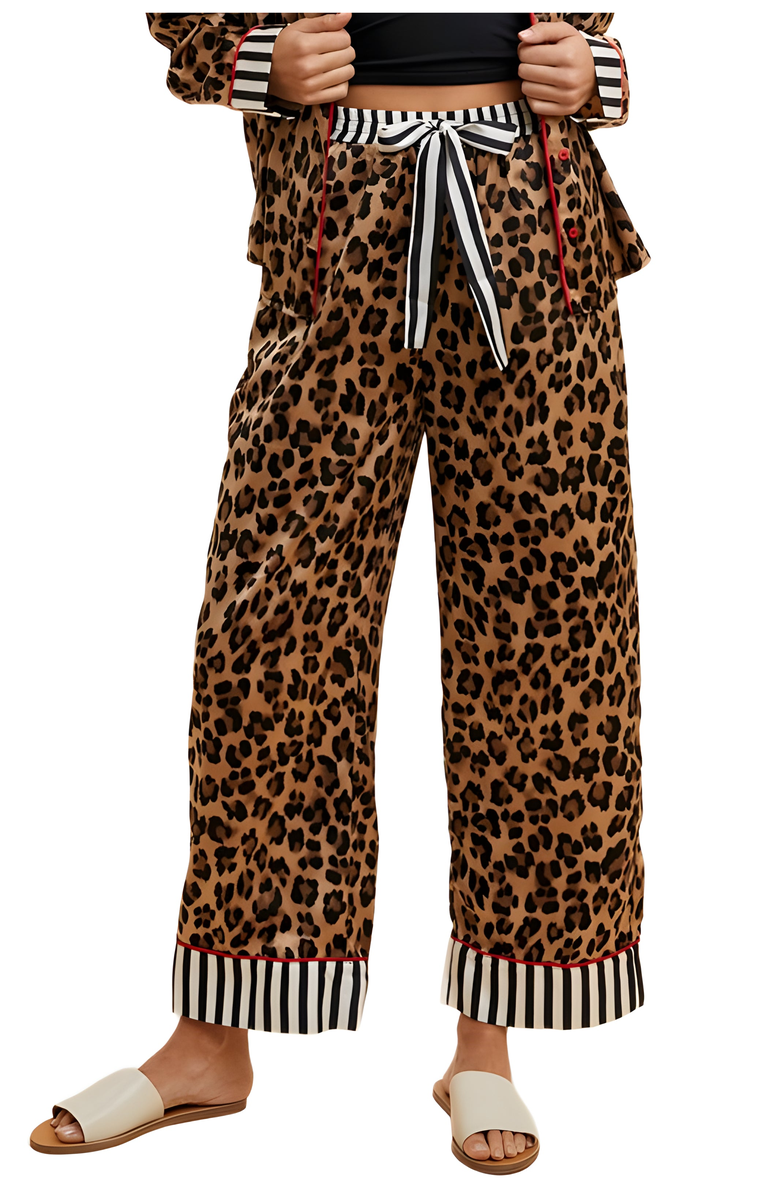 Knit and Lounge Leopard Print Striped Trim Pajama Set, Alternate, color, Leopard Print