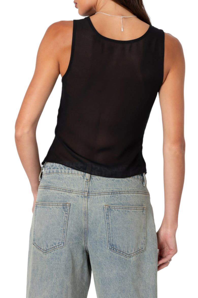 Asymmetric Lace Trim Chiffon Tank Top, Alternate, color, BLACK-AND-WHITE
