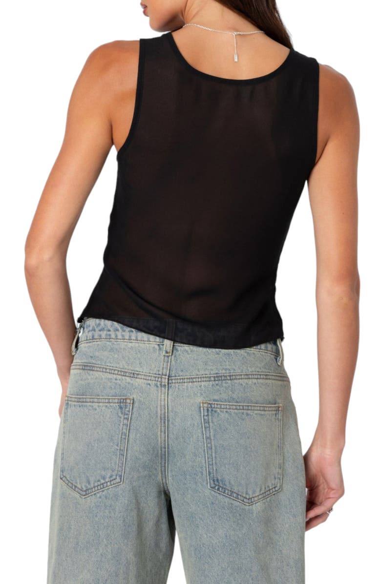 EDIKTED Asymmetric Lace Trim Chiffon Tank Top, Alternate, color, Black-And-White