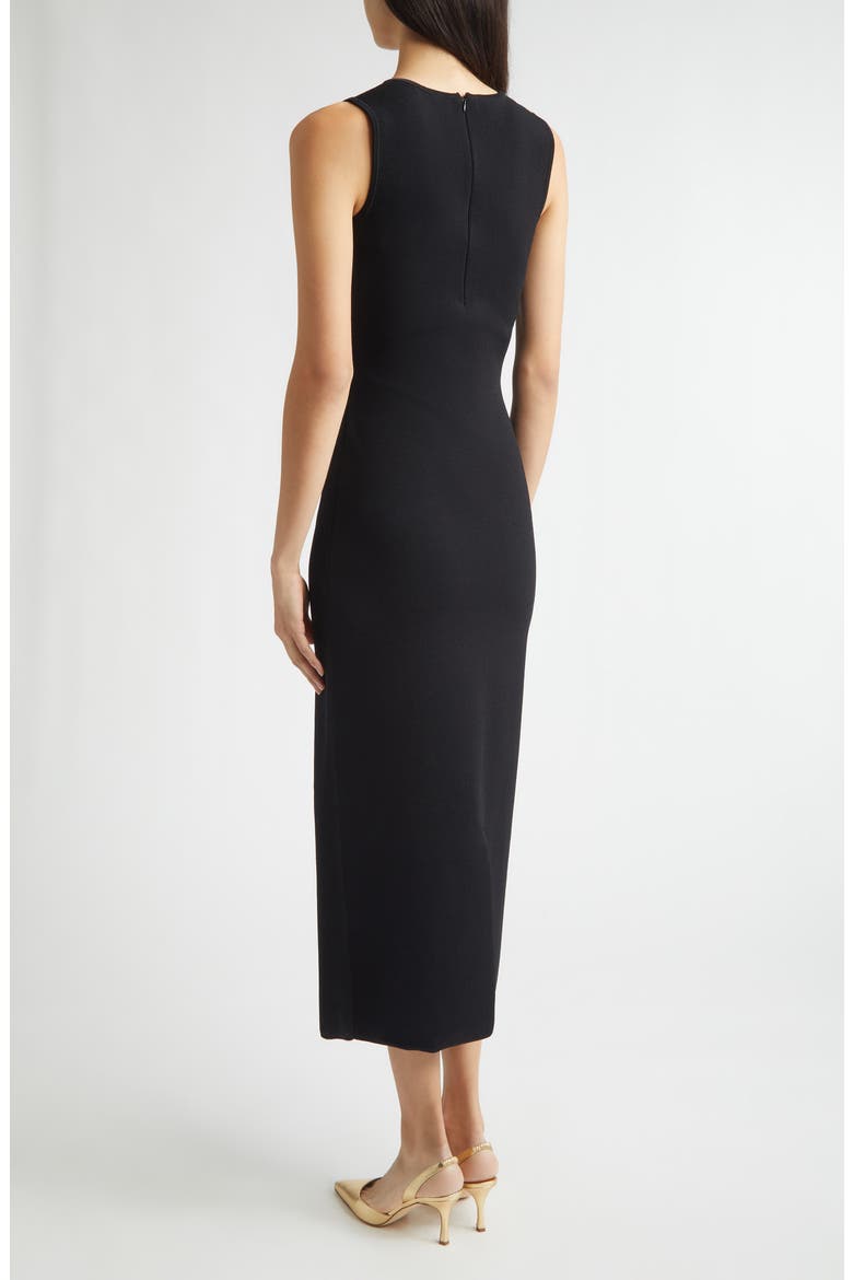 Floral Appliqué Knit Midi Cocktail Dress, Alternate, color, BLACK