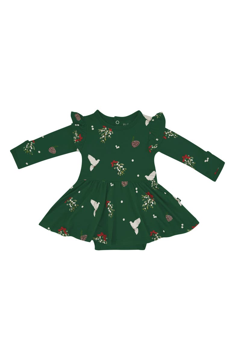 Kyte BABY Mistletoe Print Twirl Long Sleeve Skirted Bodysuit, Main, color, Mistletoe