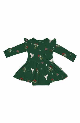 Kyte BABY Mistletoe Print Twirl Long Sleeve Skirted Bodysuit