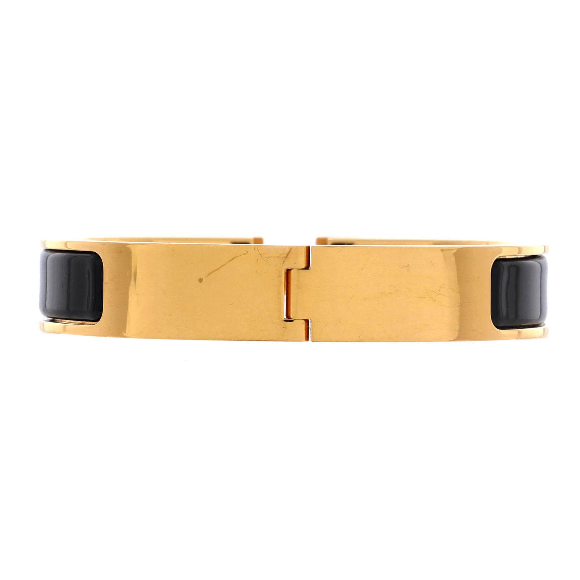 Pre-Owned Hermes Clic H Bracelet Enamel Narrow, Alternate, color, Black