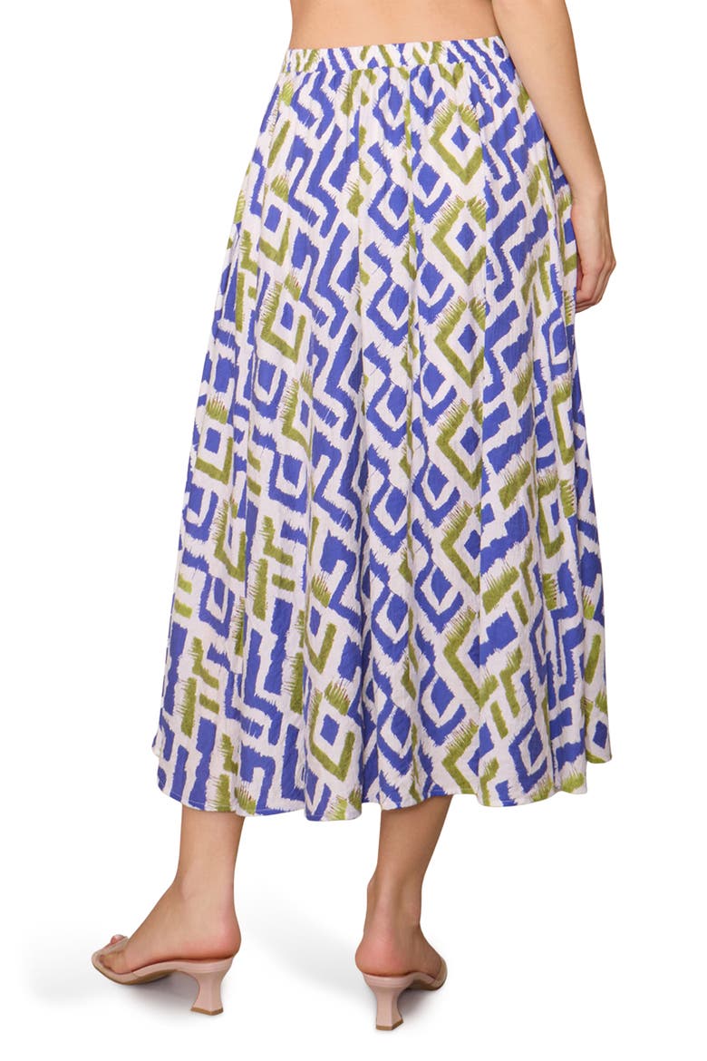 Geo Print Pull-On Midi Skirt, Alternate, color, BLUE GREEN PRINT