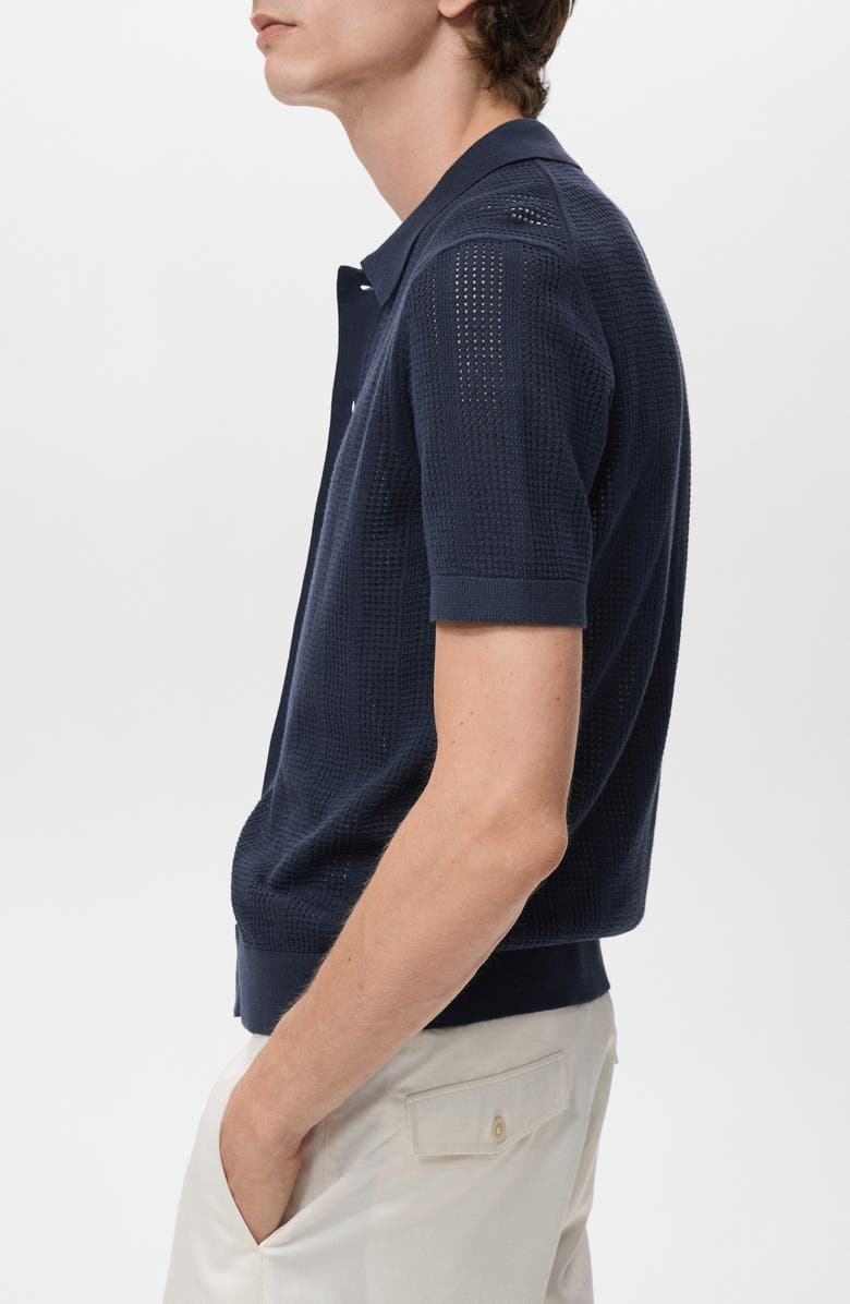 MANGO Openwork Knitted Polo, Alternate, color, Navy