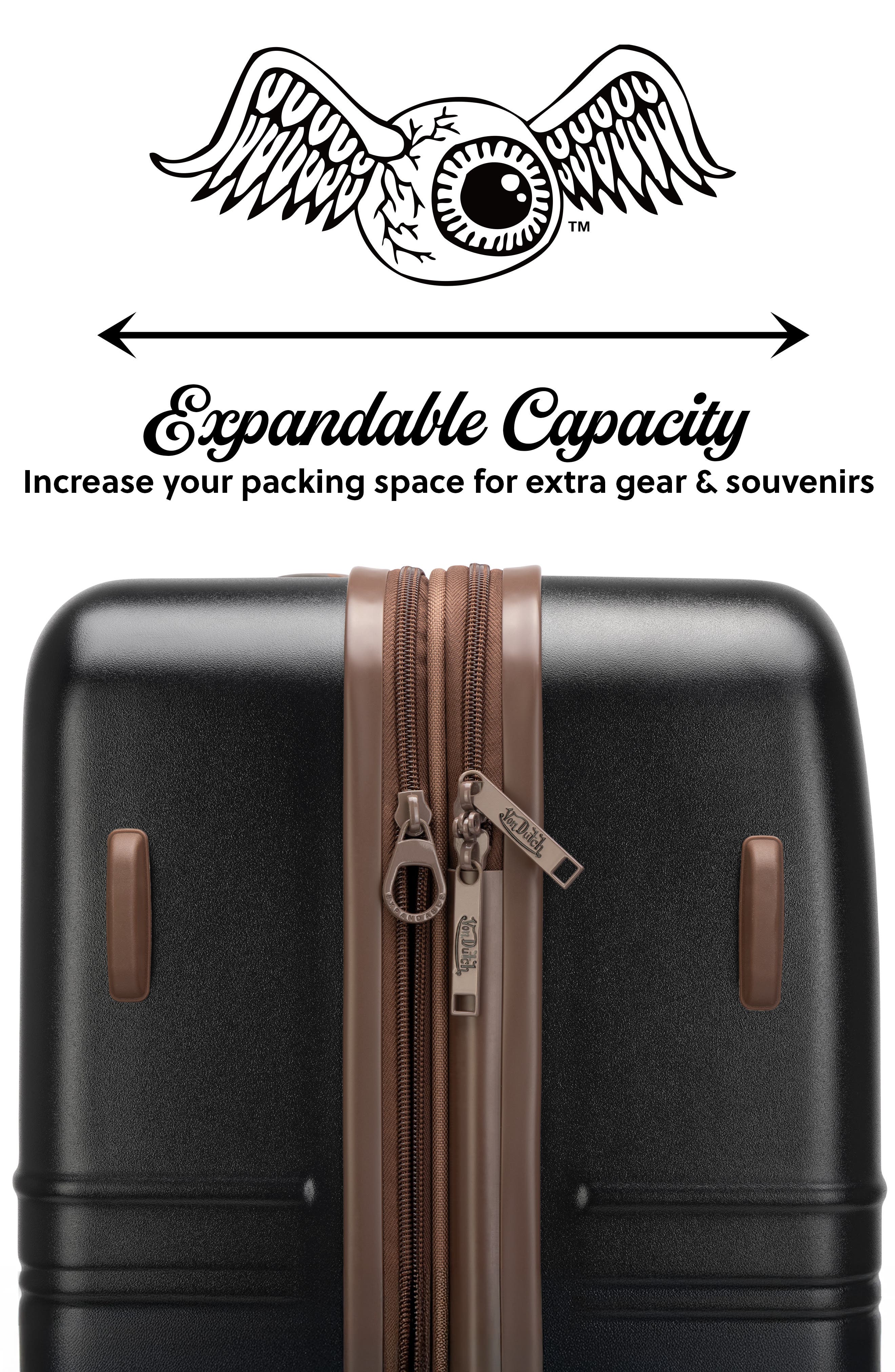 Von Dutch Retro Trek 3-Piece Expandable Hardside Spinner Luggage Set, Alternate, color, Black