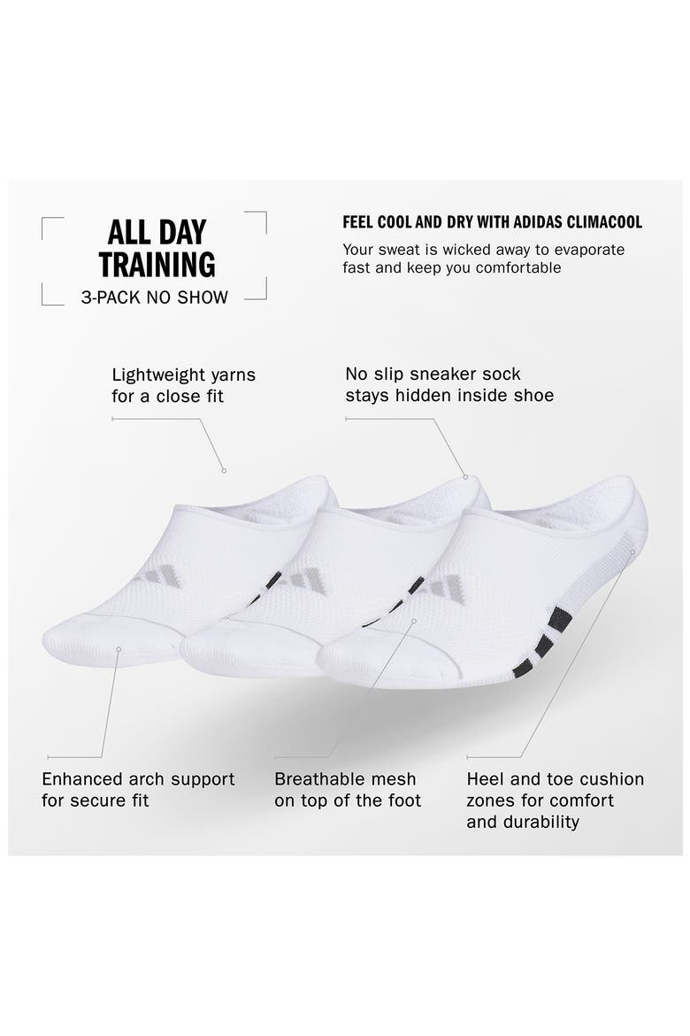 Training All-Day 3-Pack No-Show Socks, Alternate, color, WHITE/ BLACK/ GREY