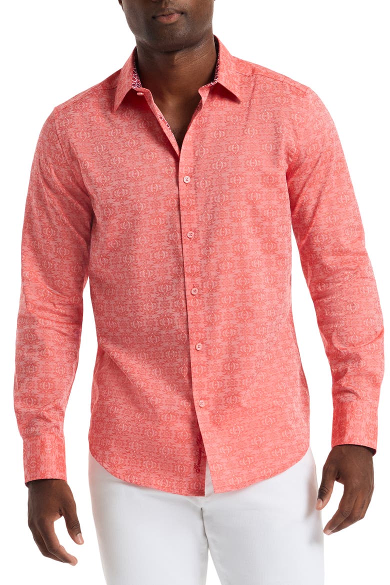 Stellman Cotton Button-Up Shirt, Main, color, CORAL
