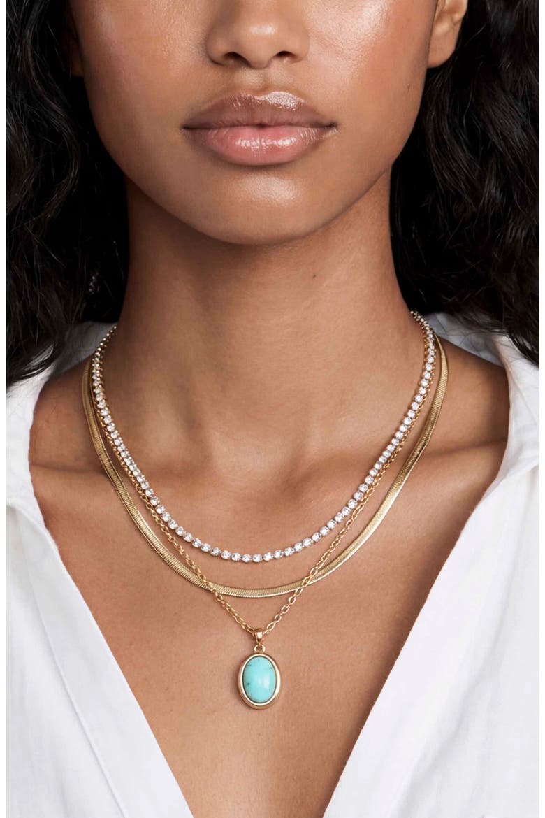 Crystal Halo Multistrand Necklace, Alternate, color, TURQUOISE/ GOLD