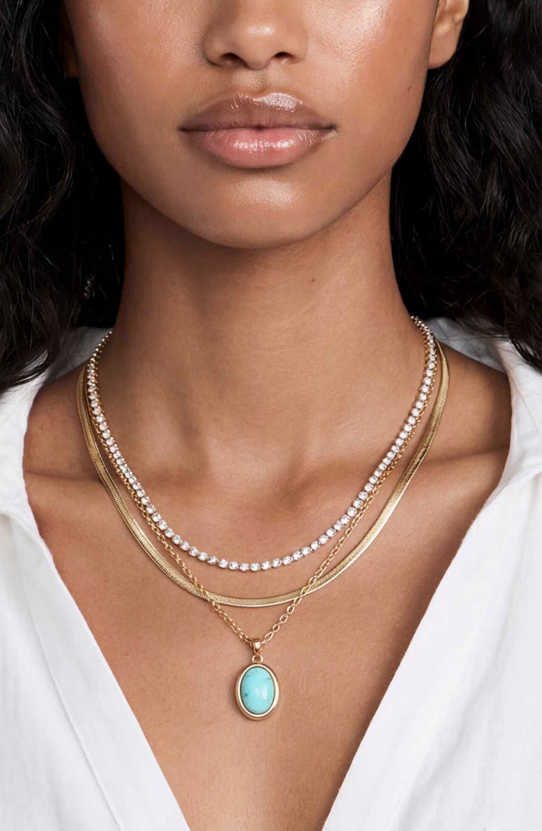 Ettika Crystal Halo Multistrand Necklace, Alternate, color, Turquoise/ Gold