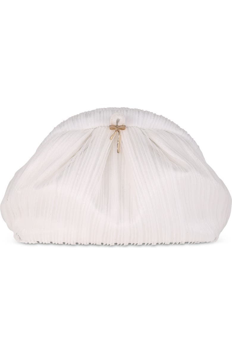 Jewel Badgley Mischka Vale Pleated Tulle and Satin Mini Pouch Clutch, Main, color, White