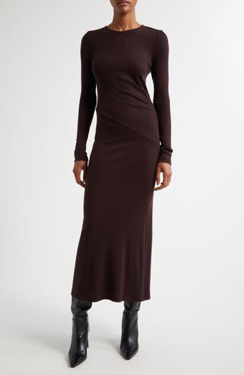 Reiss Sloane Long Sleeve Wool Body-con Dress In Berry