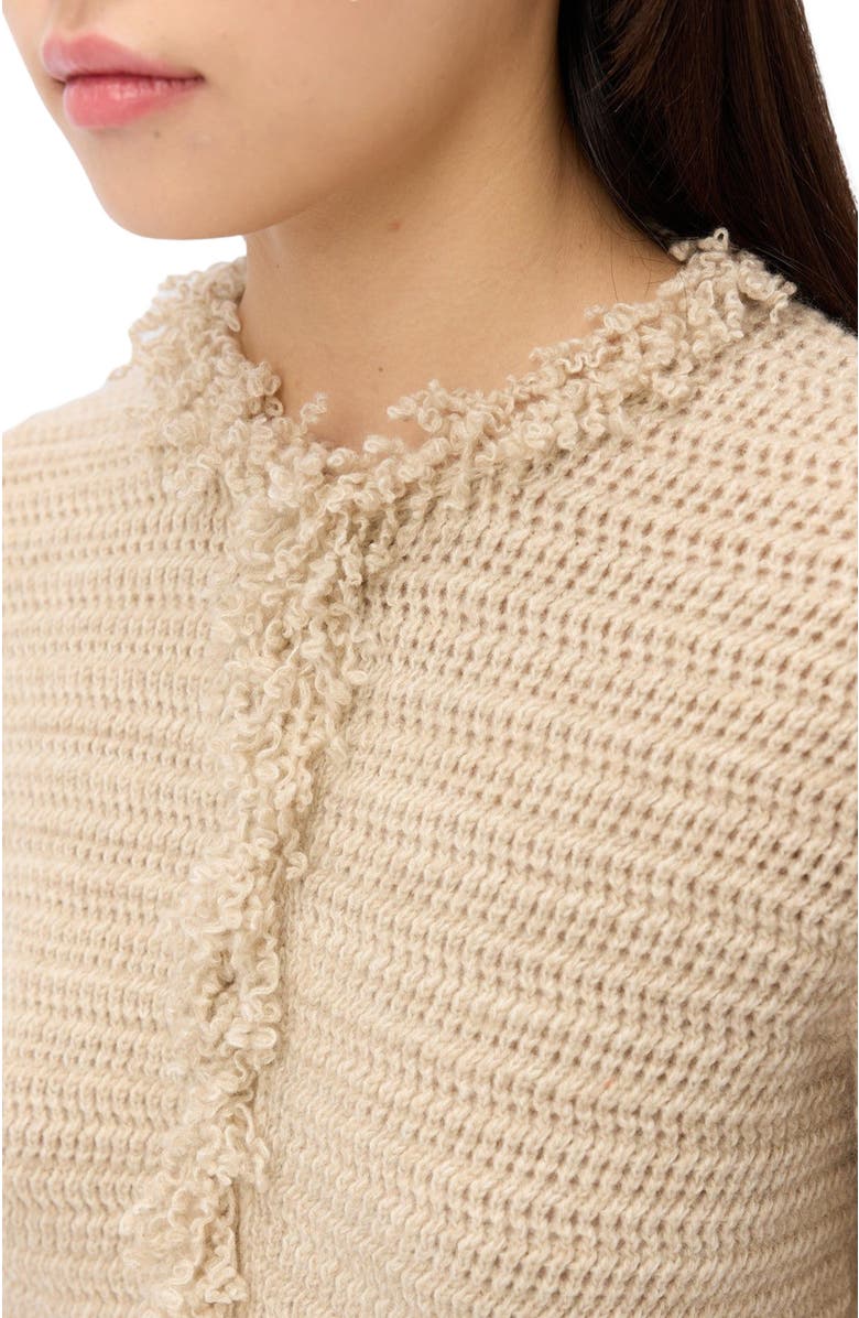 GOBI Mongolian Cashmere Cashmere Cardigan with Frayed Edges, Alternate, color, Fog