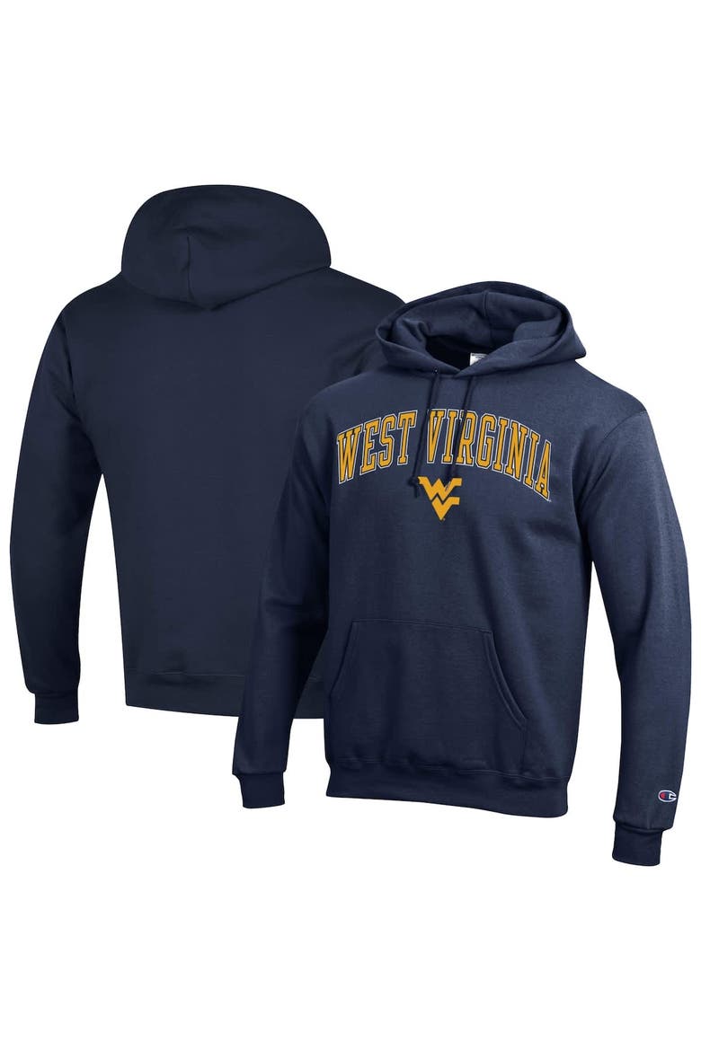 Men's Champion  Navy West Virginia Mountaineers Arched Logo Fleece Pullover Hoodie, Alternate, color, Navy