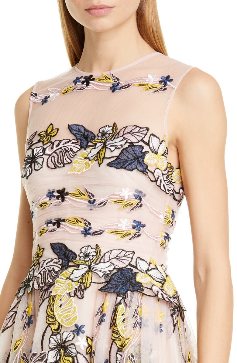 Zuhair Murad Flower Garden Embroidered Mesh Cocktail Dress, Alternate, color, 