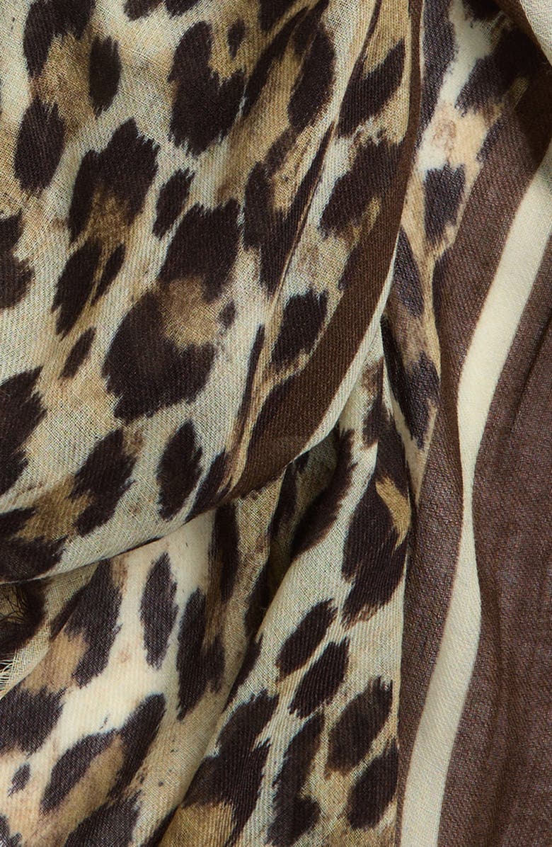 Echo Leopard Spot Wool Blend Fringe Scarf, Alternate, color, Camel