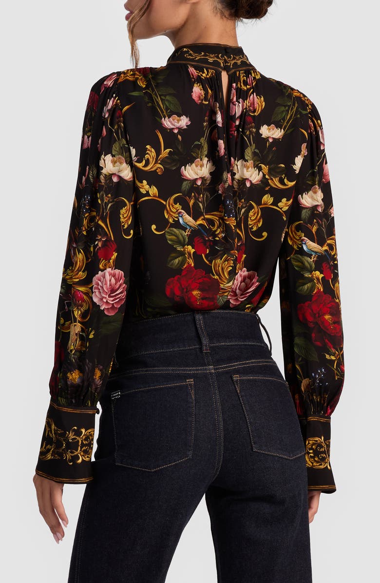Alice + Olivia Marion Mock Neck Floral Blouse, Alternate, color, Evermine