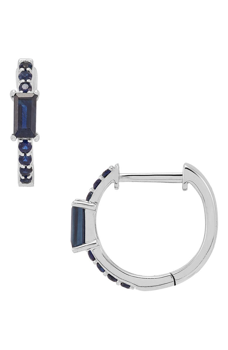 Frankie & Zoe 14K White Gold Sapphire Huggie Hoop Earrings, Alternate, color, White Gold