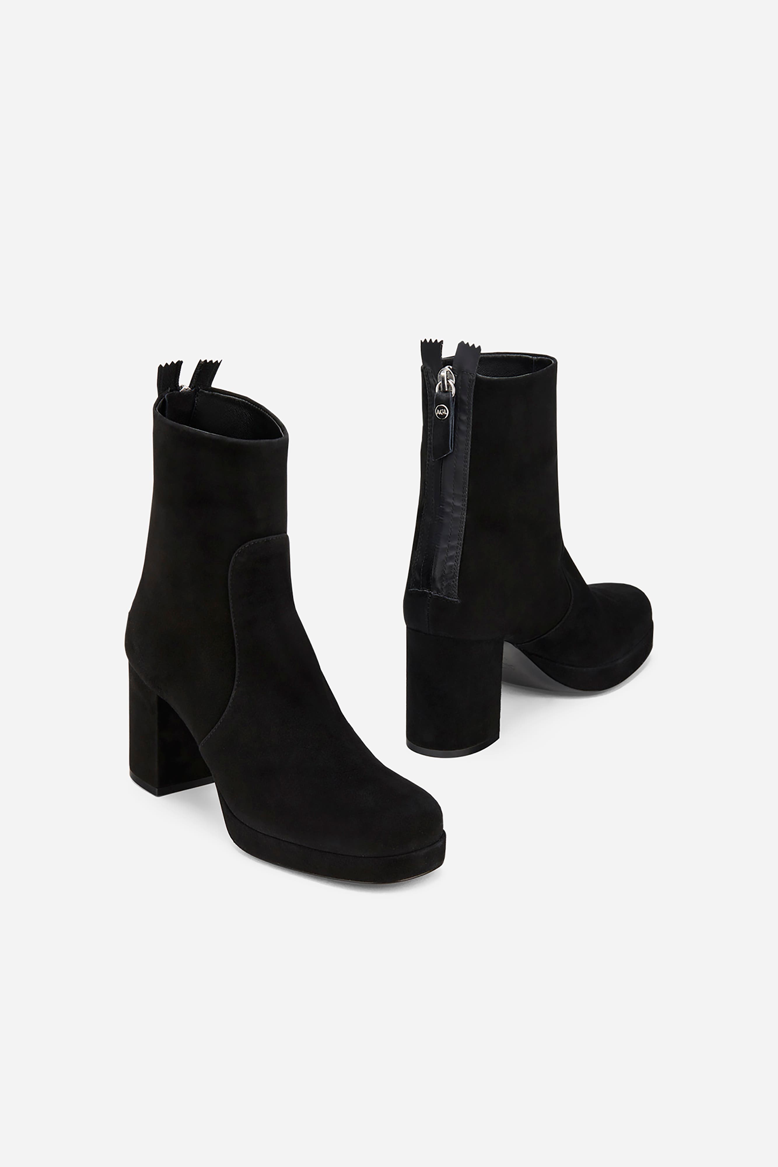 AGL Betty Heeled Velour Bootie, Alternate, color, Black