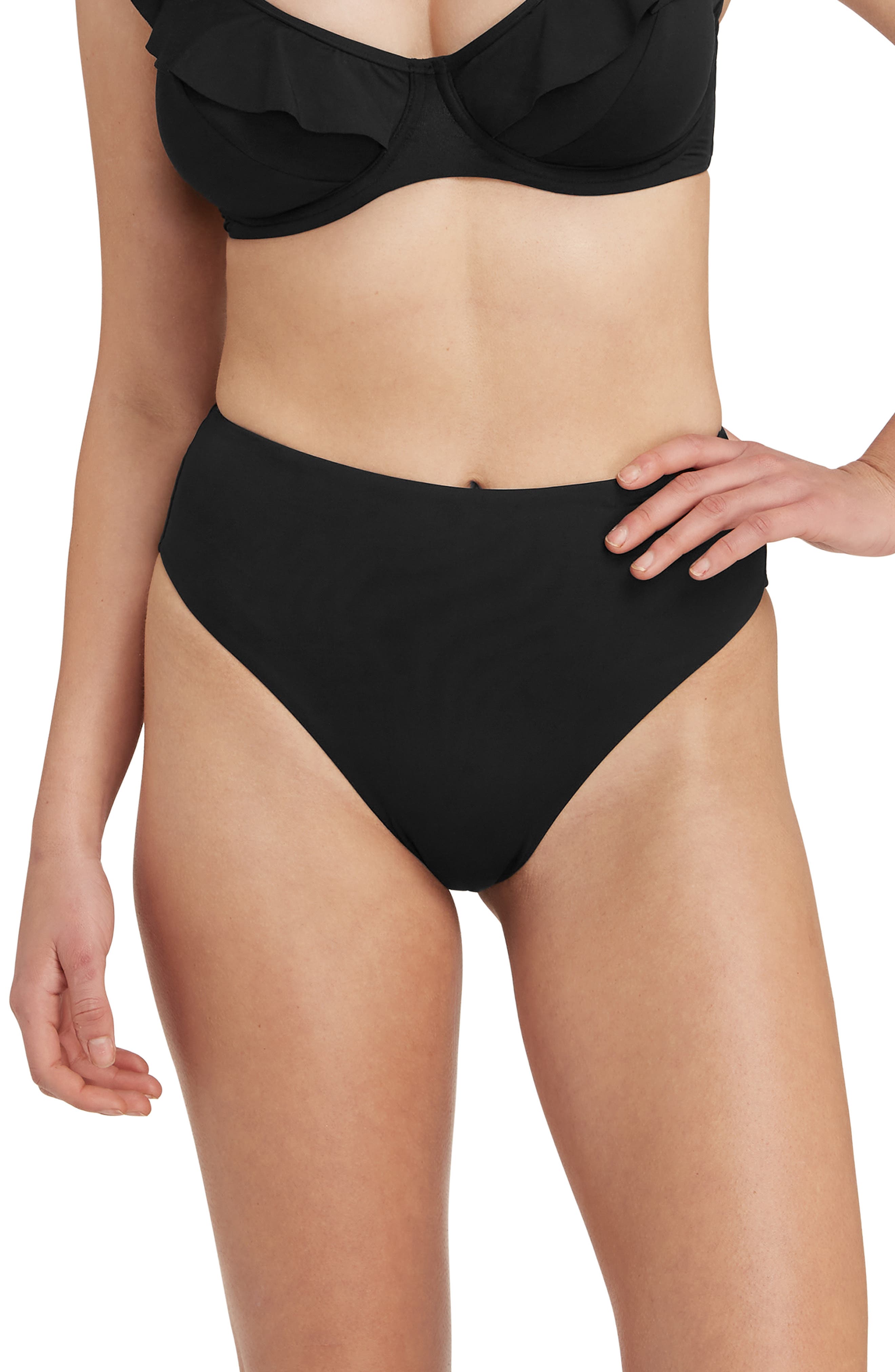 Sea Level Retro High Waist Bikini Bottoms in Black 