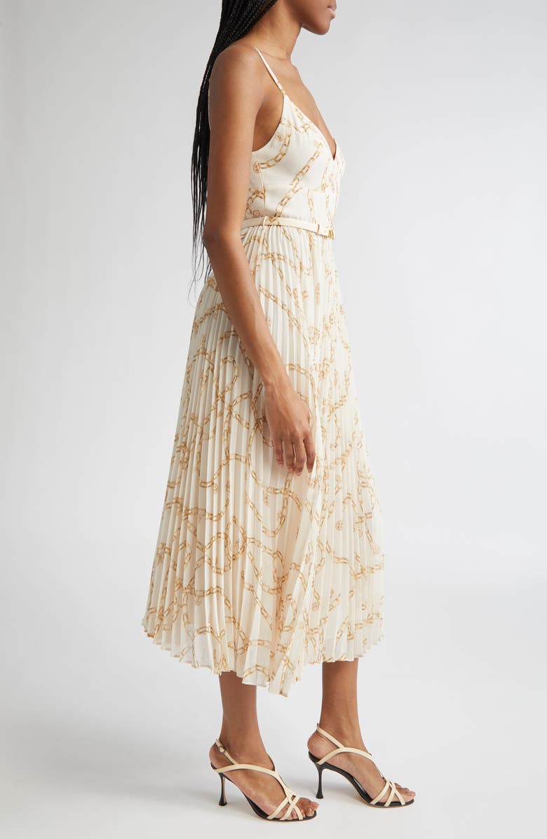 Zimmermann Chain Print Belted Sunray Pleated Picnic Dress, Alternate, color, Cream Charms