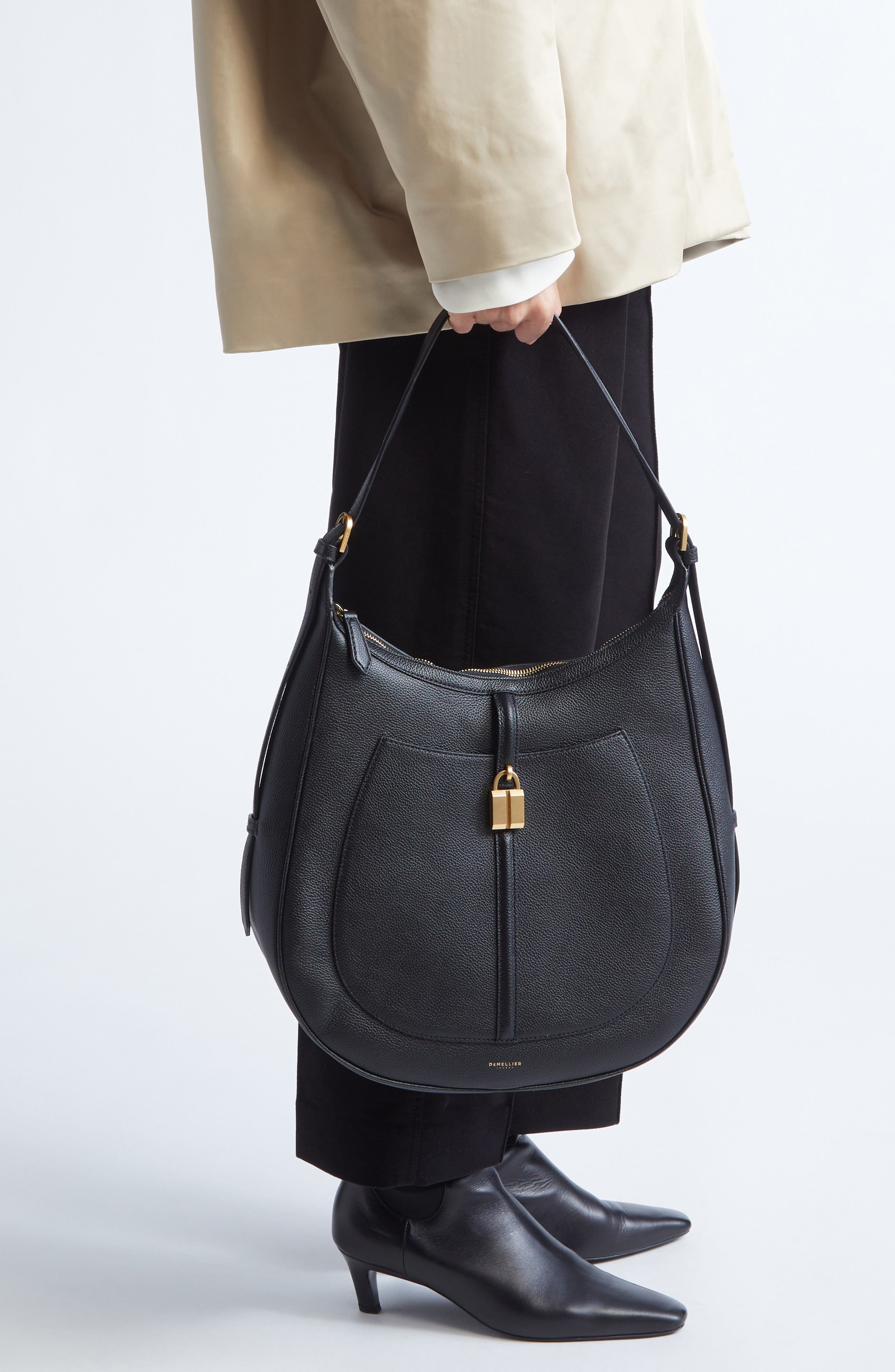 DeMellier Siena Leather Hobo Bag, Alternate, color, Black