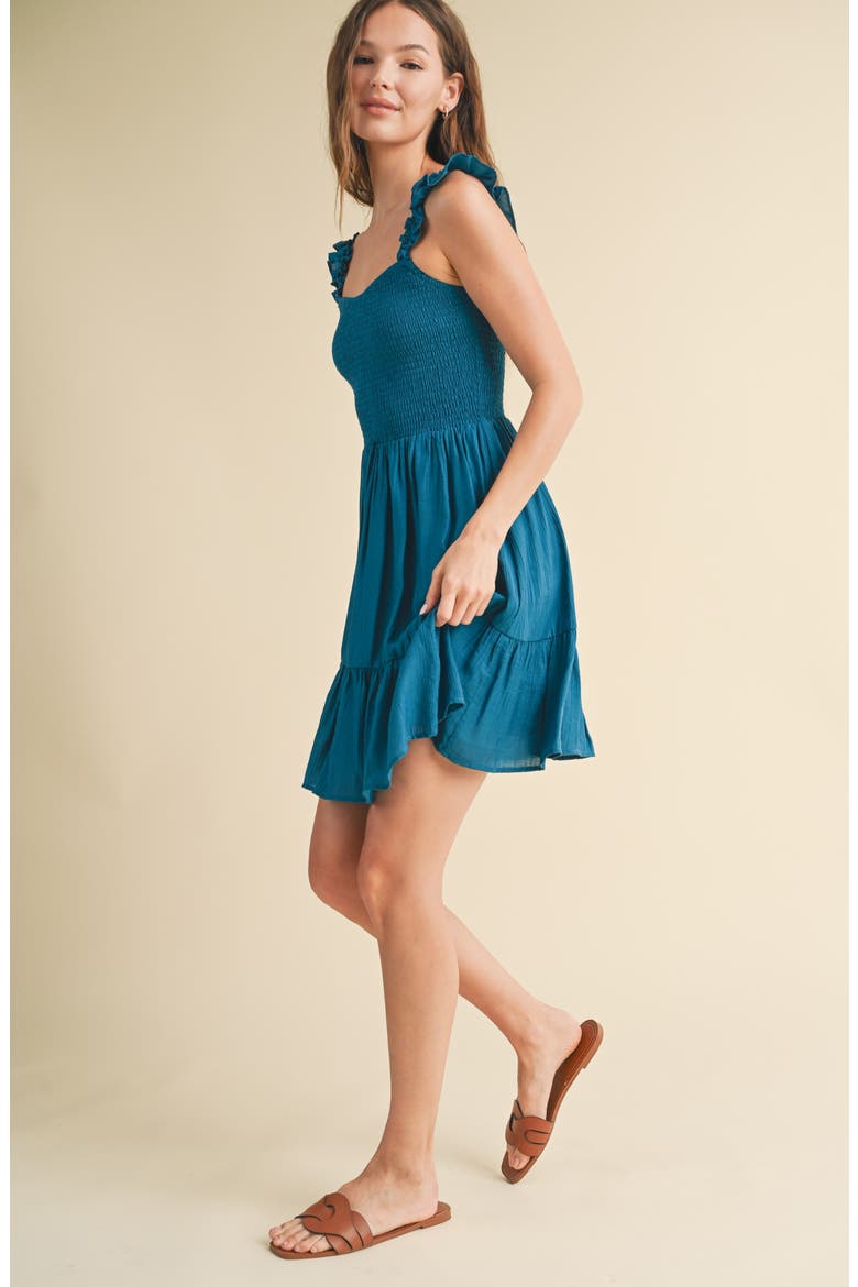 Smocked Ruffle Minidress, Alternate, color, TEAL