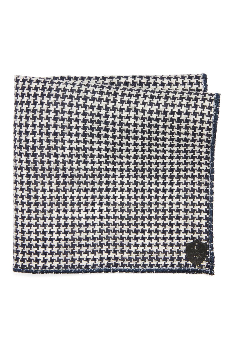 Houndstooth Cotton Pocket Square, Main, color, NAVY