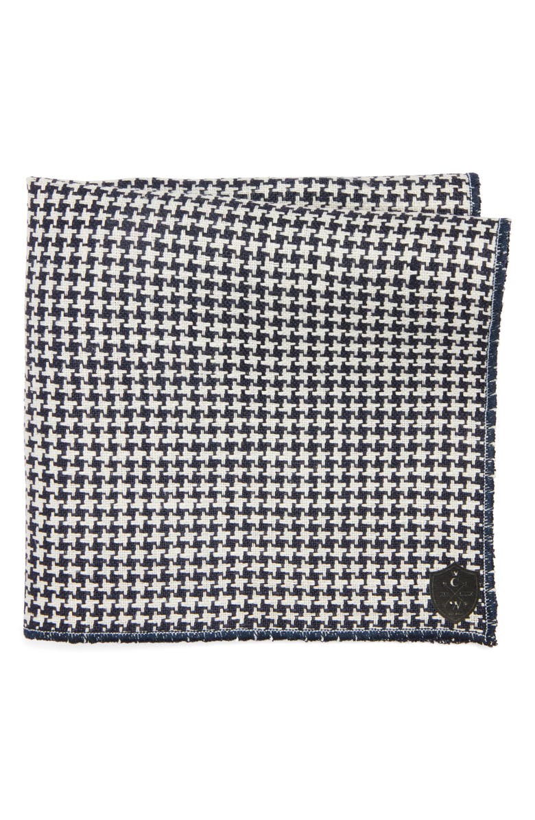 CLIFTON WILSON Houndstooth Cotton Pocket Square, Main, color, Navy