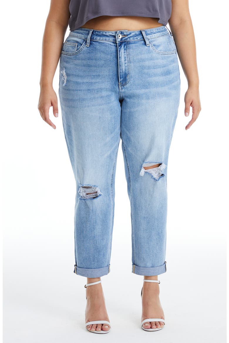 High Rise Distressed Relaxed Boyfriend Jeans, Main, color, MEDIUM BLUE