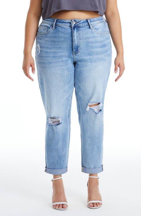 High Rise Distressed Relaxed Boyfriend Jeans (Plus)