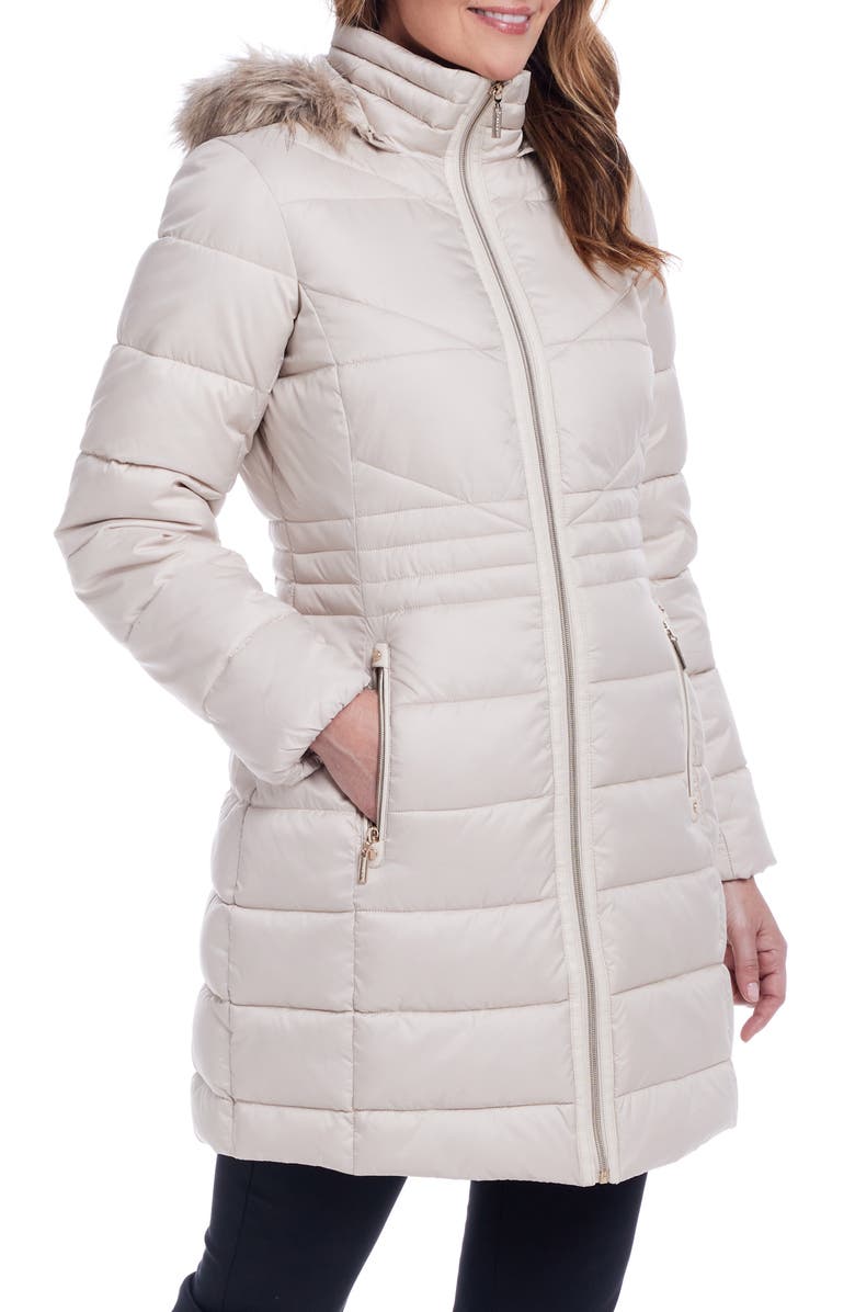 Gallery Water Resistant Puffer Coat with Faux Fur Trim Removable Hood, Alternate, color, Peyote