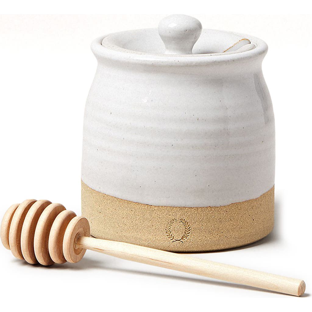 Farmhouse Pottery Beehive Honey Pot & Dipper in White  product