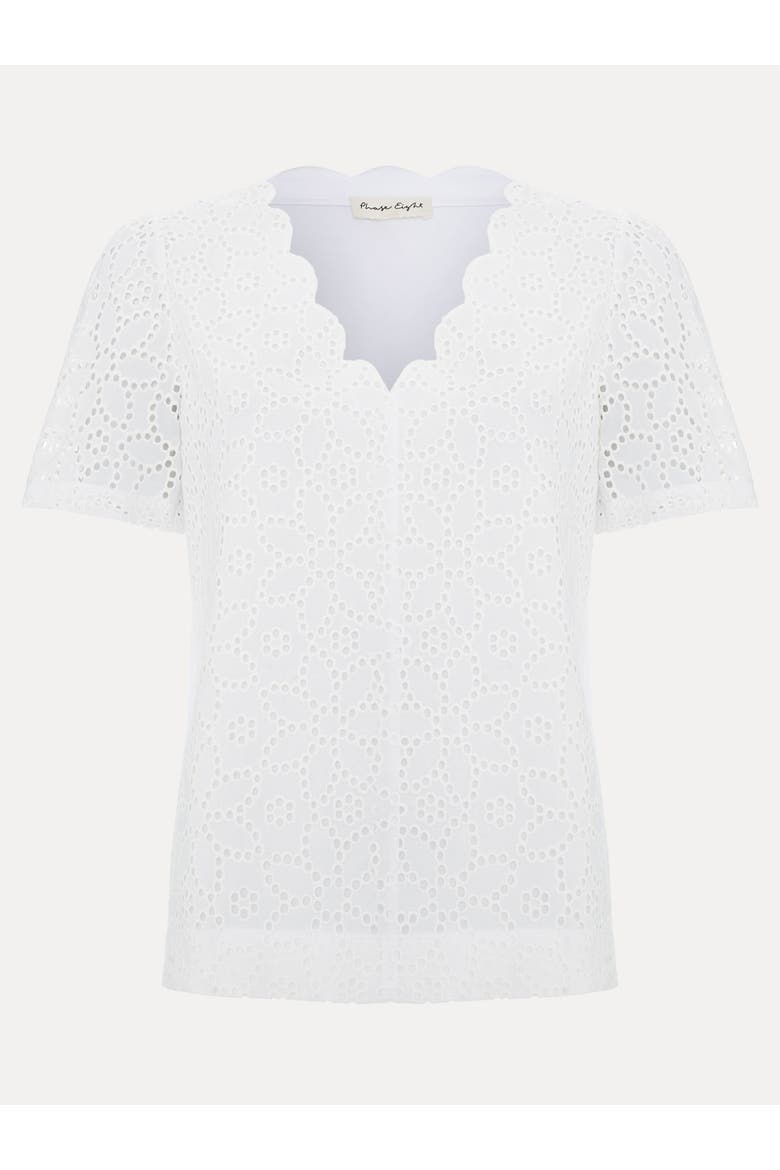 Freya Scallop V-Neck T-Shirt, Alternate, color, White