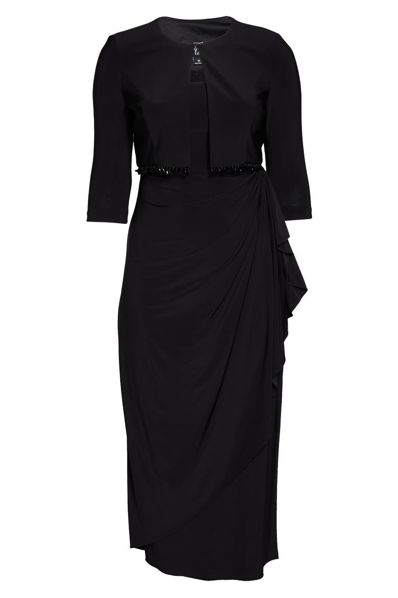 Ruched Gown with Bolero, Alternate, color, BLACK