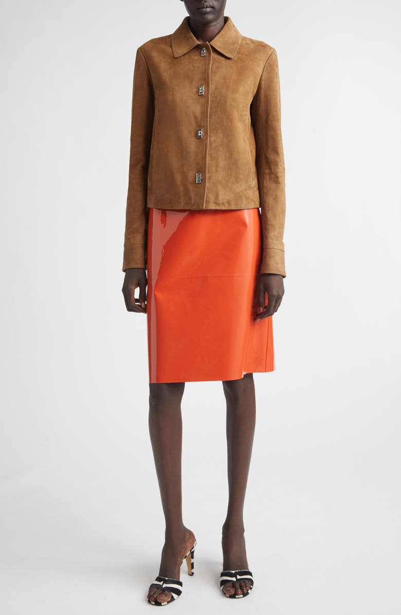 FERRAGAMO Patent Leather Pencil Skirt, Alternate, color, Light Siena