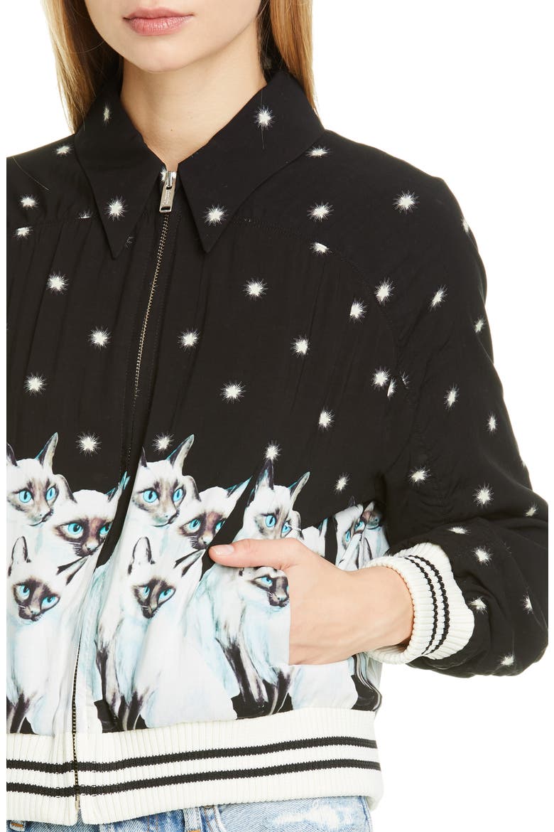 Siamese Cat & Stars Graphic Bomber Jacket, Alternate, color, BLACK BASE